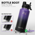 Swigina [2-IN-1 LID] Insulated Water Bottle with Silicone Boot (36hrs Cold/18hrs Hot) - DIY Stickers, Leakproof, BPA Free, 32 oz