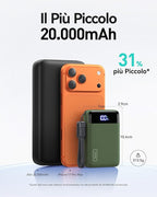 INIU Smallest 20000mAh Power Bank, 22.5W PD Fast Charging Portable Charger with Detachable Cable, Flight-Safe Battery Pack with LED Display for iPhone 17 16, Google, Travel, Hiking, Camping, Green