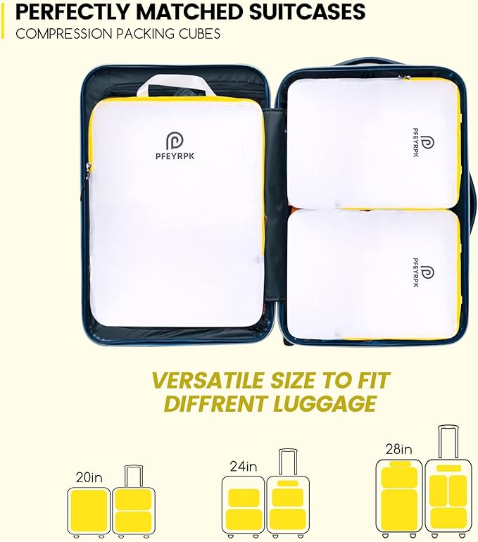 PFEYRPK Lightweight Compression Packing Cubes for Suitcases, Compressible Expandable Travel Packing Organizer with Clear Toiletries and Backpack Bag, Travel Essentials for Carry on Luggage 7 Set