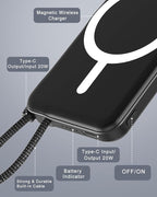 for Magsafe Power Bank, 5000mAh Magnetic Portable Charger with Built-in USB-C Cable, Wireless Battery Pack with 20W PD Fast Charging for iPhone 17/16/15/14/13/12 All Series-Black