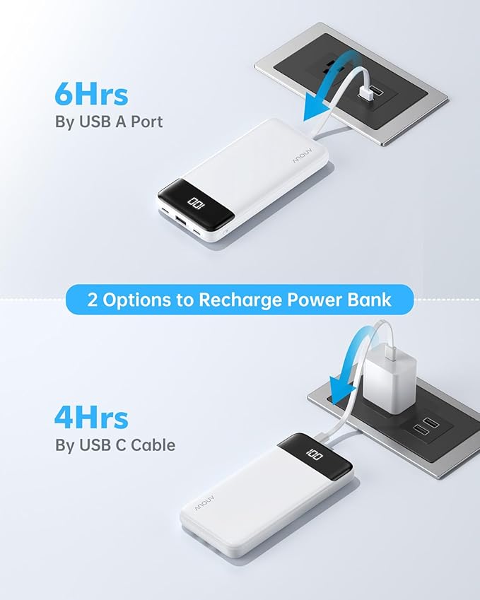 Portable Charger with Built-in Cables 10000mAh Power Bank with Cords, Slim Battery Pack with LED Display, Travel Essential Portable Charger for iPhone 17/16/15/14 Series, Android Samsung Google Pixel