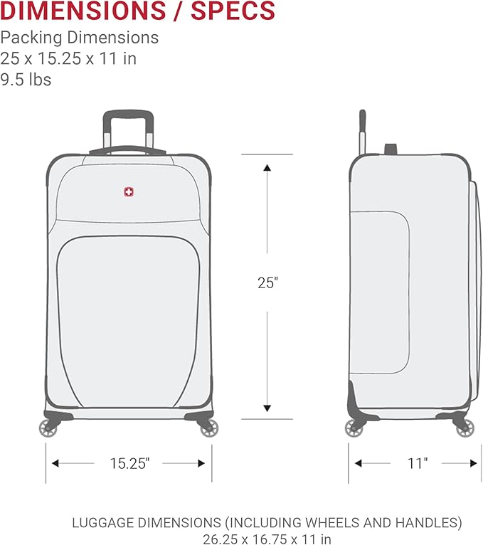 SWISSGEAR Sion Softside Expandable Spinner Luggage Durable Lightweight Travel Suitcase, Pewter, Checked-Medium 25-Inch