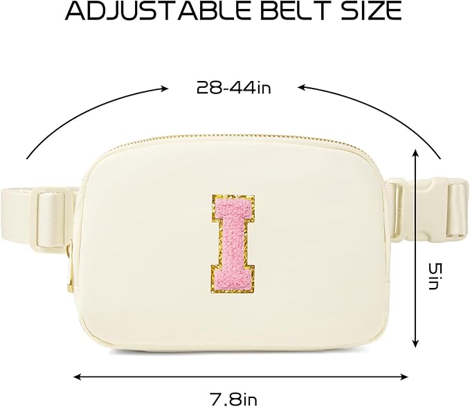Gitus Personalized Initial Letter Fanny Pack Cross Body Bags Waist Pack Ivory