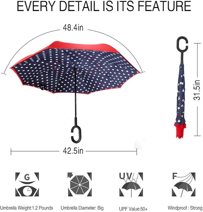 MRTLLOA 40/49/56 Inch Oversize Windproof Inverted Reverse Upside Down Umbrella, Golf Size Rain Umbrella, Double Layer, C-Shaped Handle for Men, Women and Kids