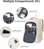 MATEIN Laptop Backpack Women Large Capacity, TSA Travel Backpack with Luggage Strap & Anti Theft Pocket, Water Resistant Teacher College Bookbag Fits 17 Inch Computer, Stylish Beige Work Daypack