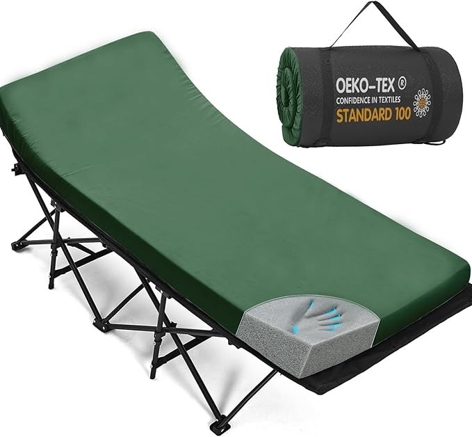 CYMULA Camping Cot Mattress 2in Memory Foam Sleeping Pad,Soft Warm Non-Slip Camping Mattress Topper with Retaining for Adults,Portable Roll up Pad for Travel（only Mattress）