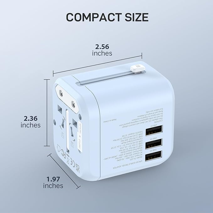 EPICKA 35W Universal Travel Adapter with 2 AC Outlet, European Travel Plug Adapter with PD Fast Charging, 6-Port (2 AC/2 USB-C/3 USB-A) International Power Adapter - Travel Essentials (TA-205, Blue)