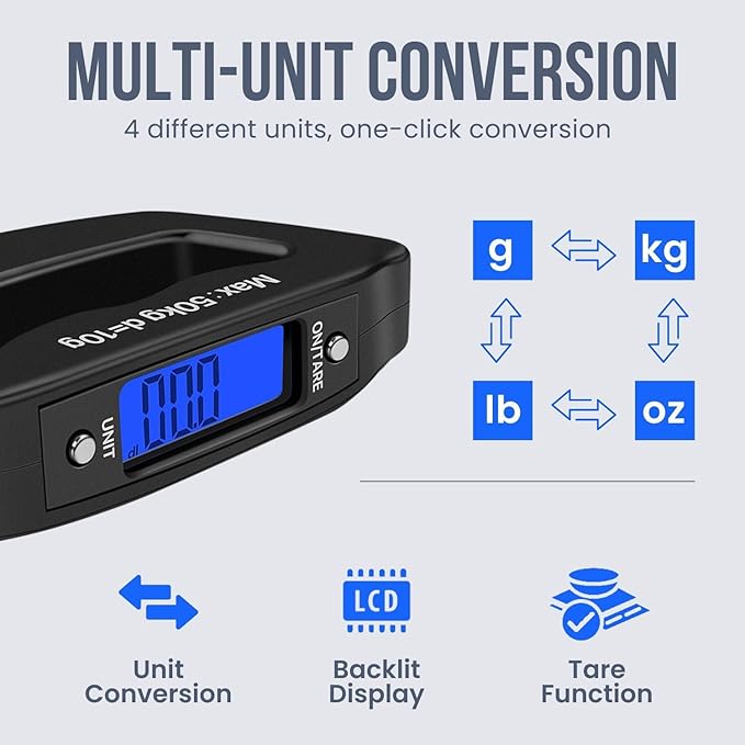 50kg/10g Portable Luggage Scale Digital Mini Fish Hook Hanging Scale Electronic Weight Scale for Travel Household Outdoor Weighing