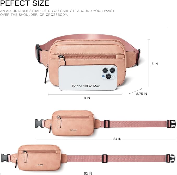 LATMAP 2L Fanny Packs Everywhere Belt Bag Small Fashion Crossbody Waist Pack Faux Leather Waterproof Sling Chest Bag For Women Trendy Pink