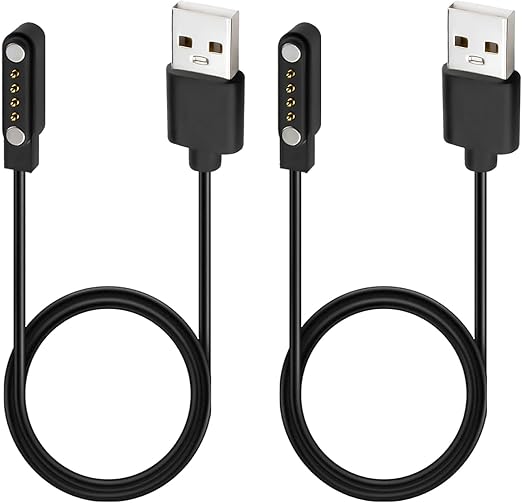 2-Pack Universal Magnetic Charger Cable for Smart Watch, 4-Pin 7.62mm Pin-Pitch Fast Charging Replacement Cord for Smartwatch, Fitness Tracker, Bone Conduction Headphones, Smart Glasses Accessories