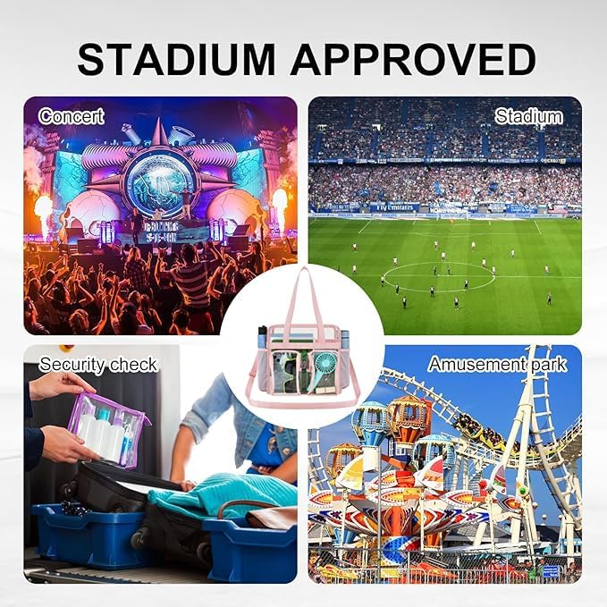 XCU Clear Bag for Stadium Events 12x6x12 Large Clear Tote Bag Transparent Lunch Bag Adjustable Straps for Concert Sports Work