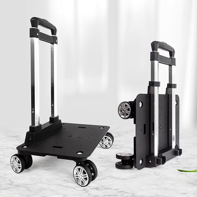 Backpack Trolley Wheeled Cart-Backpack Hand Truck with Luggage Strap,Aluminium Alloy Folding Trolley Cart for Bags Backpack Travel Luggage Cart