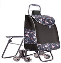 Hand Truck Cart, Folding Luggage Cart with Chair, Portable Grocery Shopping Cart, Large-Capacity Wheeled Trolley for Easy Transport