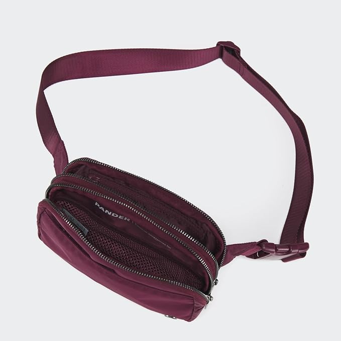 Pander Everywhere Belt Bag for Women, 5 Zipper Pockets Nylon Crossbody Fanny Pack Purse (Red Merlot)