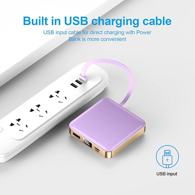 ummz Portable Charger 12000mAh with Built-in Cables,22.5W Fast Charging Power Bank,USB C Input/Output,Smart LED Display,Compact External Battery for iPhone 15,Samsung Galaxy,iPad,Tablets