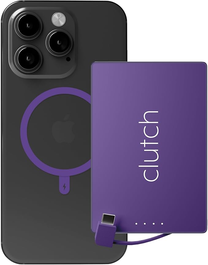 Clutch - Pro USB-C Portable Charger - Compatible with iPhone 15, 16, 17 & Android Devices - Power Bank Magnetic Battery - TSA Travel Approved - USB Rechargeable - Built-in Cable - 5000 mAh - 3.7oz