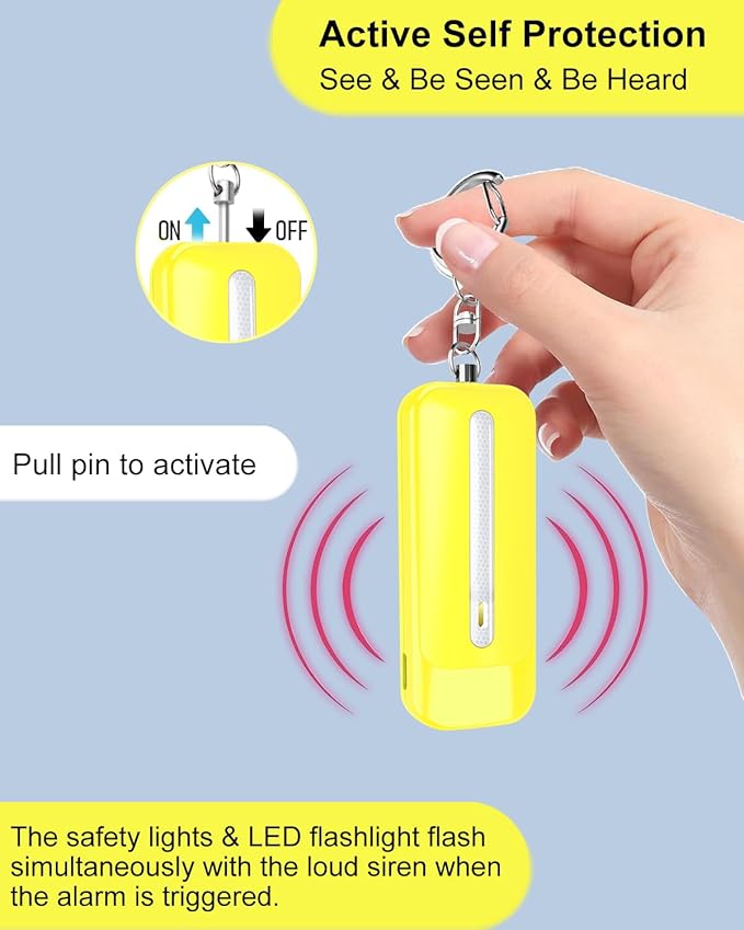 Personal Alarm for Women, Rechargeable with Safety Lights & Low Battery Notice, 130dB Siren with LED Flashlight Strobe Light for Emergency, Dual Light Sources Safety Keychain