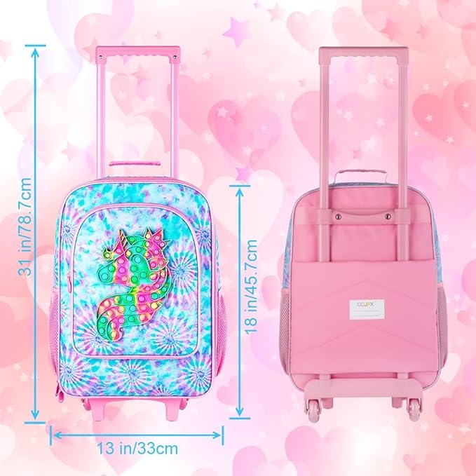 Kids Luggage for Girls, Cute Unicorn Suitcase Rolling with Wheels, Travel Carry on for Children Toddler Elementary - Pink