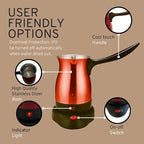 Electric Turkish Coffee Maker Kettle Pot Stainless Steel Cool Touch Handle Travel Size, Fast Boil & Keeps Water Boiling for Arabic & Greek Coffee, Tea 0.3L (RED)