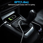 Car Apple Carplay Cable，USB A to Lightning Cable 6FT Compatible with iPhone 14 13 12 11 Pro Max XR XS X Charger Cord，Car Charging Cord（White）