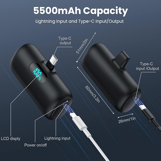 [2 Pack]Small Portable Charger for iPhone 17/16/15 Series,5500mAh 3A PD USB C Power Bank, Mini Travel Essentials Battery Pack for iPhone 17/17 Pro/16/16 Plus/16 Pro/15 Pro Max,Samsung,Android/LG etc