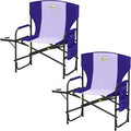Colegence Oversized Directors Camping Chair Set of 2 Support 600 LBS, Heavy Duty Folding Outdoor Chairs with Side Pocket and Adjustable Side Table for Outside Beach,Lawn,Fishing, Deep Purple