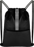 Drawstring Backpack Sports Gym Bag, Draw String Back Bag for Men Women, Lightweight Sackpack with Zipper Pocket, Durable Large Two Tone Black