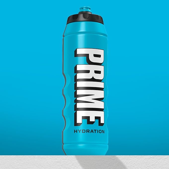 PRIME 32 oz Blue Squeeze Sports Water Bottle, BPA Free, Dishwasher Safe, Easy-Grip Ergonomic Leakproof Design, Fast Hydration for Gym, Cycling, Running