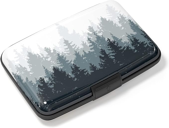 Credit Card Holder, Mini Aluminum Card Wallet RFID Blocking Slim Metal Hard Card Case for Women Men, Ink Forest