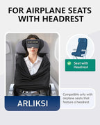Travel Pillow and Blanket Set, Compact Airplane Pillow Bag with Eye Mask for Long Flights Sleeping, 360° Support Head Strap Travel Essentials for Plane Car Sleep Neck Upright, Stop Head Drop(Grey)