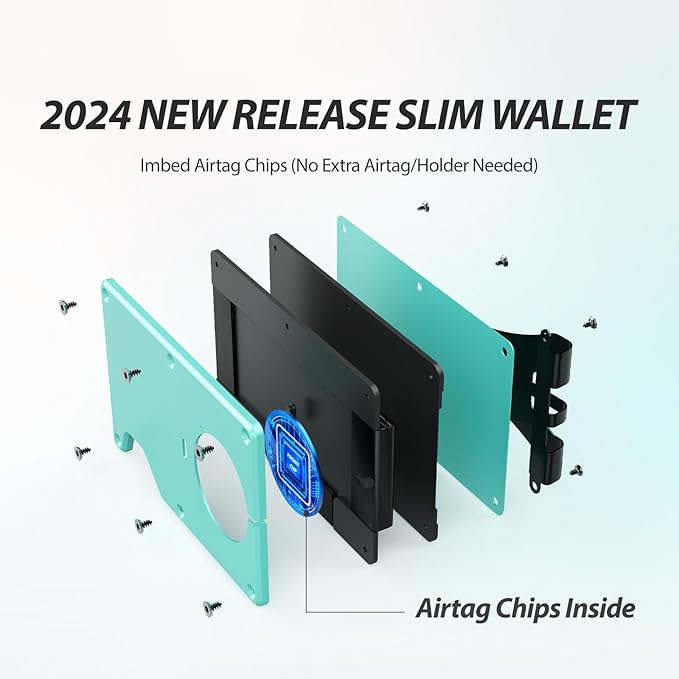 Air Wallet, Built-in Tracker Slim Wallet, Smart Wallet with Money Clip, Compatible with FindMy Network(iOS Only), Anti-Theft Card Holder, *Gift for Men (Tracker Wallet, Tiffany blue)