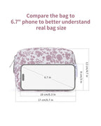 Narwey Small Cute Floral Makeup Bag for Purse Mini Cosmetic Bag Travel Makeup Pouch Zipper Pouch Cute Make up Bags with Compartments for Women Girls (Dusty Pink Flower, Small)