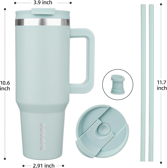 BJPKPK 40 oz Insulated Tumbler With Lid And Straw Stainless Steel Tumblers Cup With Handle For Women And Men,Blue Haze