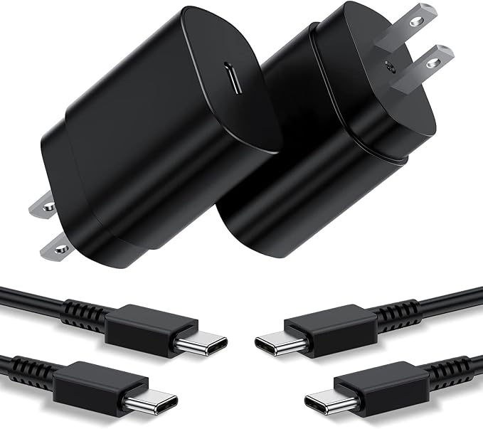 Type C Charger, 2Pack 25W PD USBC Wall Charger Super Fast Charging Block& 10ft Android Phone Cable Cord for Samsung Galaxy S25 S24 S23 S22 S21 S20 (Plus Ultra)/Note 20 10 9 8/ S10 S9 S8 Black