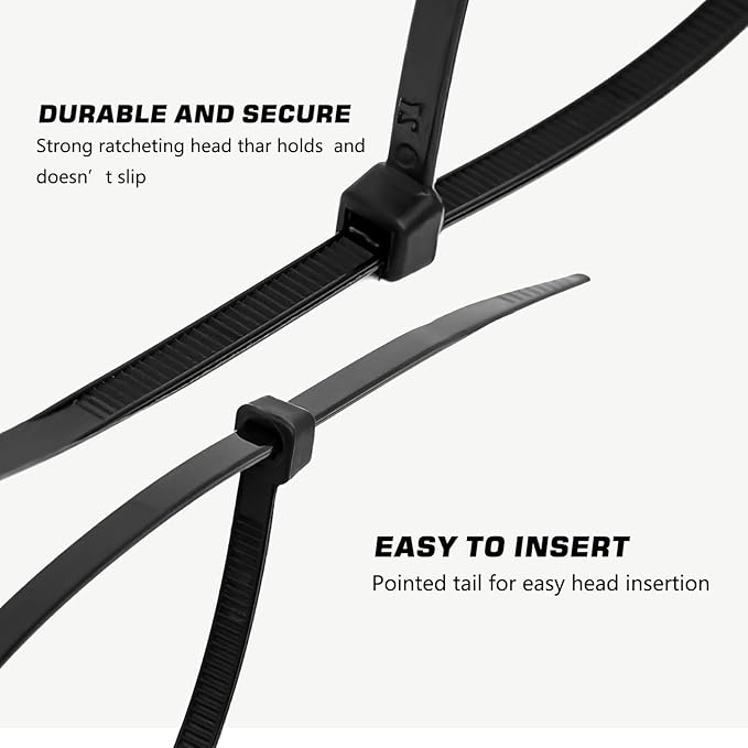 Zip Ties 8 inch, 100 Pack Heavy Duty Black Zip Ties with 80 lbs Tensile Strength, Self-Locking Nylon Cable Ties,Wire Ties for indoor and outdoor use.