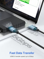 USB 3.0 Cable 1FT 2-Pack, Short USB A Male to Male Cord Double Sided Cable Compatible with Hard Drive, Laptop Cooler, DVD Player and More