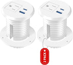 2 Pack Desk Power Grommet Outlet, 2 inch Recessed Power Outlet with 20W USB-C Fast Charging, for Conference Rooms, Office Tables, Furniture, 6FT Cord(ETL Listed)