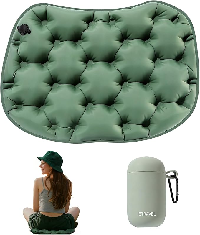 Inflatable Seat Cushion, Airplane Cushion,Portable Travel seat Pad with Pump for Airplane Car Stadium Camping, Green