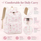LOIDOU Backpack for Girls School Backpacks Bookbags for Elementary Middle School Women Laptop Backpacks (Bow tie Beige, L-17)