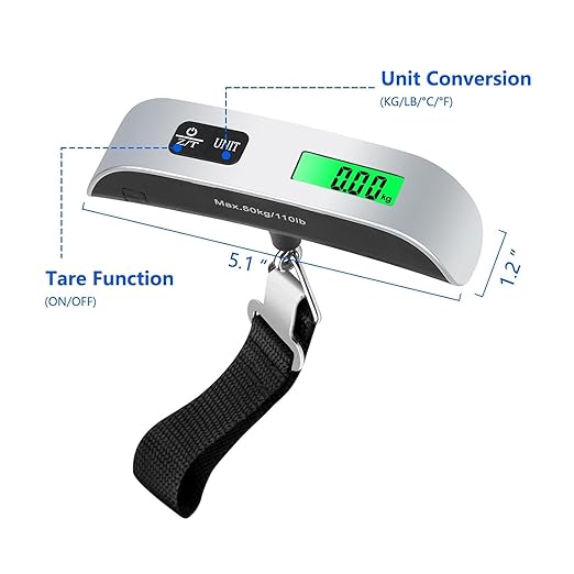 Digital Hanging Luggage Scale - Portable LCD Fish Hook Weighing Scale for Travel, Home & Outdoor Use, Accurate Weight Measurement