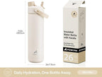 POWCAN 26 oz Insulated Water Bottle with 2-in-1 Straw and Spout Lid, Keep Cold 24H, Leak-Proof, Fits in Car Cup Holder, Stainless Steel Water Bottle for Gift, Gym, Travel and Home (Ivory Porcelain)