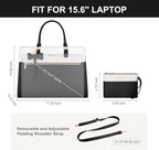 MOSISO Laptop Tote Bag for Women, 15.6 inch Waterproof PU Leather Work Bag with Clutch Purse & Bowknot, Large Capacity Handbag Shoulder Computer Bags Work Briefcase for Business Teacher Office, Black