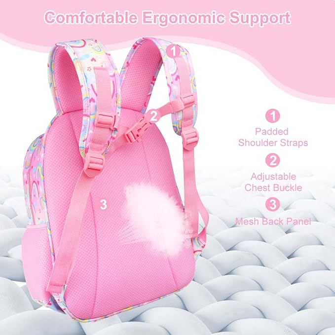RHCPFOVR Kids Backpack for Girls - Girls Backpack 3-8 Ages Rainbow for Kids 15 Inch School Bookbag for Kindergarten Elementary School Bookbag for Girl 1st 2nd Grade