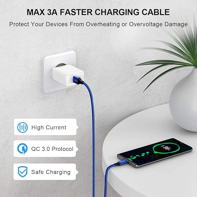 etguuds Long USB C Cable 10ft, 1-Pack, Braided USB A to USB C Charger Cable, Type C Charger Cord Fast Charging for iPhone 16 15 Series, Samsung Galaxy S25 S24 S23, Pixel, Switch and More