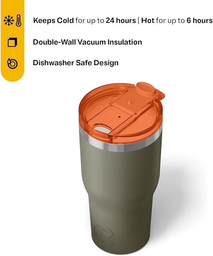 RTIC 30oz Essential Tumbler with Lid, Ceramic Lined, Insulated, Stainless Steel, Metal, Double Wall Vacuum-Insulation, Travel Cup for Iced Coffee, Tea, Hot and Cold Drink, Trailblazer