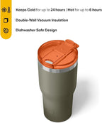 RTIC 30oz Essential Tumbler with Lid, Ceramic Lined, Insulated, Stainless Steel, Metal, Double Wall Vacuum-Insulation, Travel Cup for Iced Coffee, Tea, Hot and Cold Drink, Trailblazer