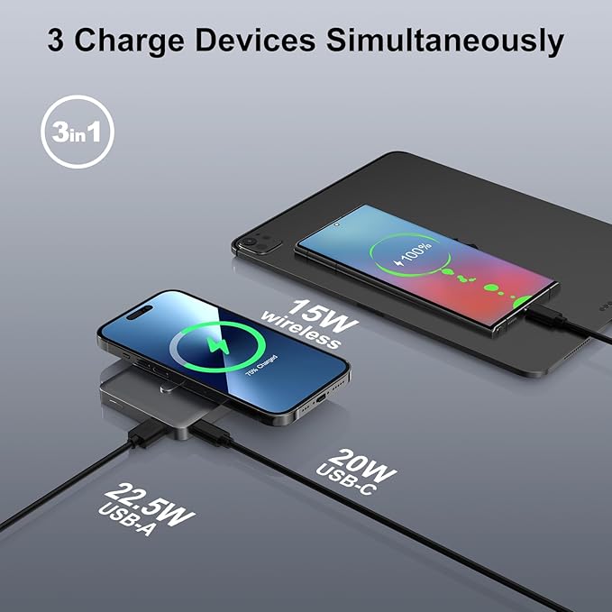 SIXTHGU Portable Charger, for Magsafe Power Bank with Foldable Alloy-Stand, 10000mAh Magnetic Battery Pack with 22.5W Fast Charging for iPhone 17/16/15/14/13/12 Series