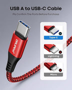 USB C Cable 10 ft 3Pack, Extra Long USB A to USB C Cable 10ft Braided Type C Fast Charging Cord for Samsung Galaxy S20 S21 S22 S23 S24 Ultra 5G S10 S9, A20 A51 A52 A72, iPhone 15 Series, PS5, Switch