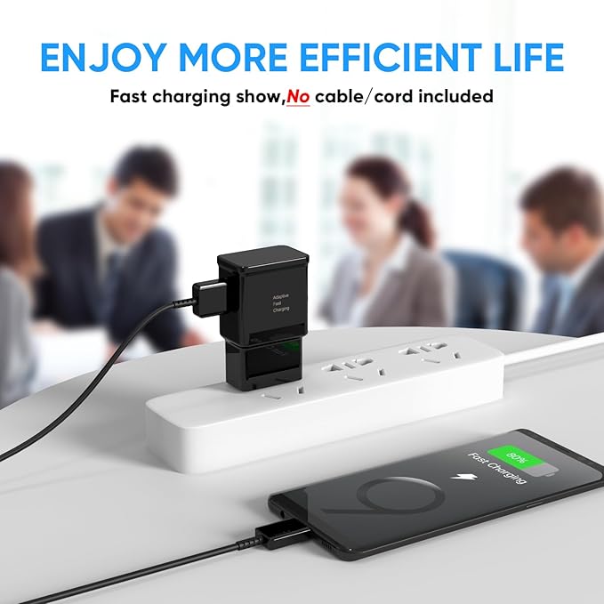 Adaptive Fast Charging Block USB Wall Charger Adapter Fits Samsung Galaxy S25/S24/S23/S22/S22 Ultra/S21/S20/S10/S9/S8/S7/Edge/Note 10 Quick Charge (Black, 4 Pack)