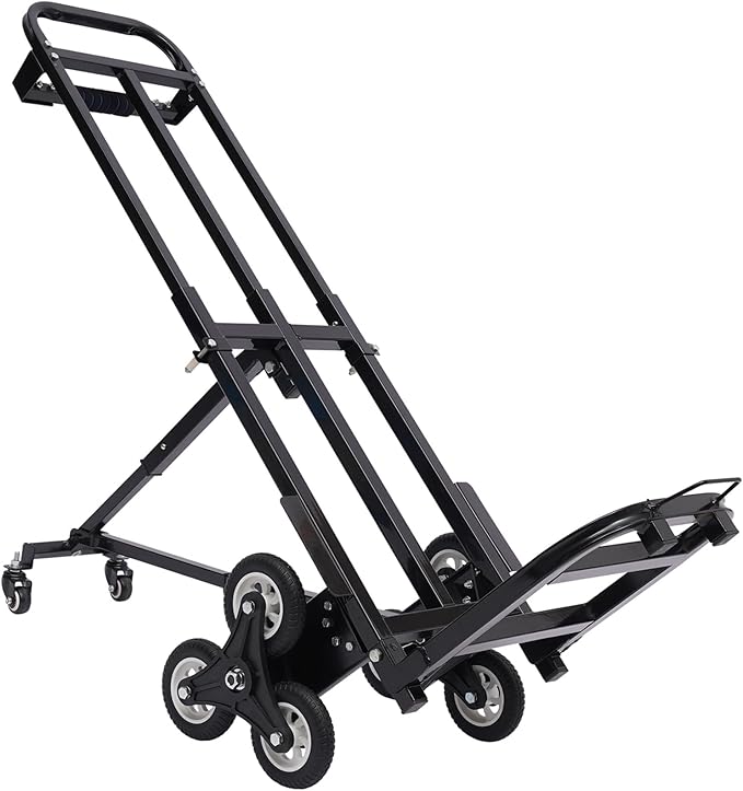 Folding Hand Truck Dolly Height Adjustable Steel Luggage Cart Trolley Cart Black MAX Load 460lbs Rubber Wheels for Moving,Shopping,Travel,Office Use